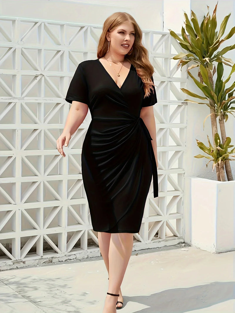 Vestido Midi Amanda com Decote em V Plus Size Casual